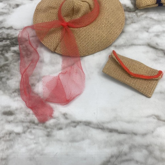 Vintage Barbie Burlap Beach Accessories Sun Hat Visor Beach Bag Clutch - Picture 2 of 5